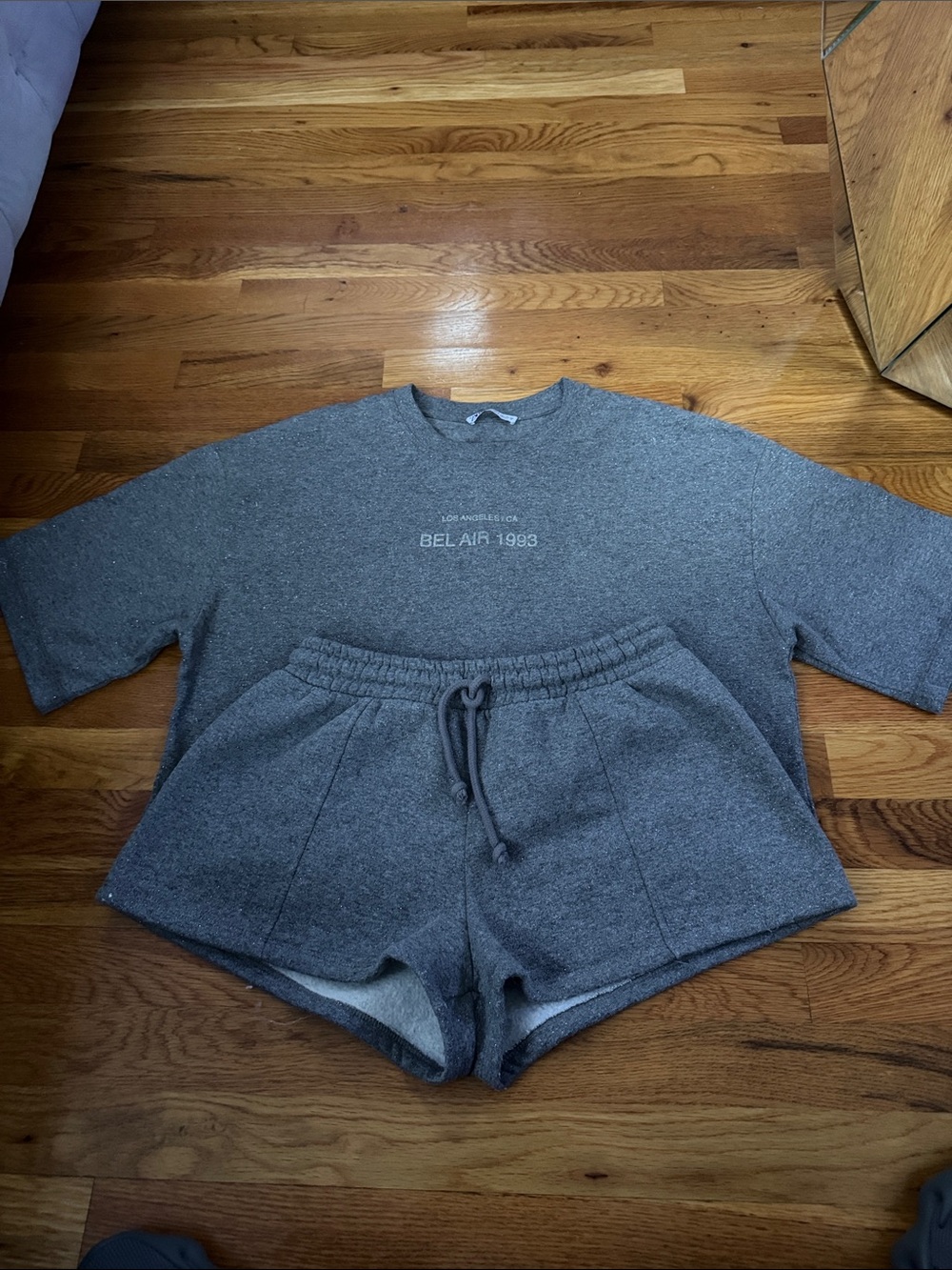 Zara Gray Heather Cozy Sweatshirt + Shorts Set